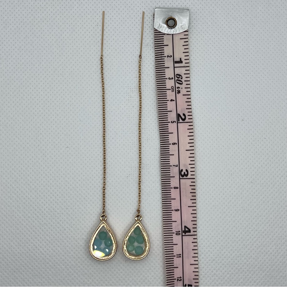 Elegant Gold and Turquoise Threaded Drop Earrings - Picture 3 of 3